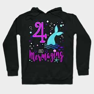 Kids Mermaid Girls 4Th Birthday 4 Years Old Party Hoodie